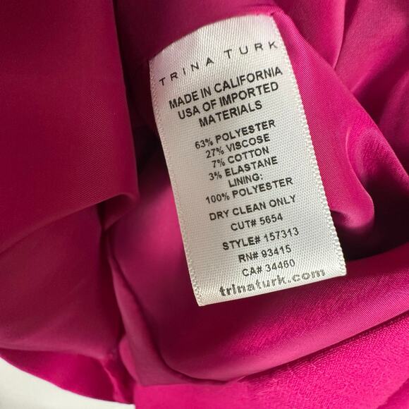 Trina Turk Corrin Double Weave Dress fuchsia shift dress quarter length sleeves - Picture 9 of 10
